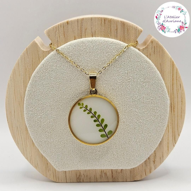 Collier "Fougère blanc" doré