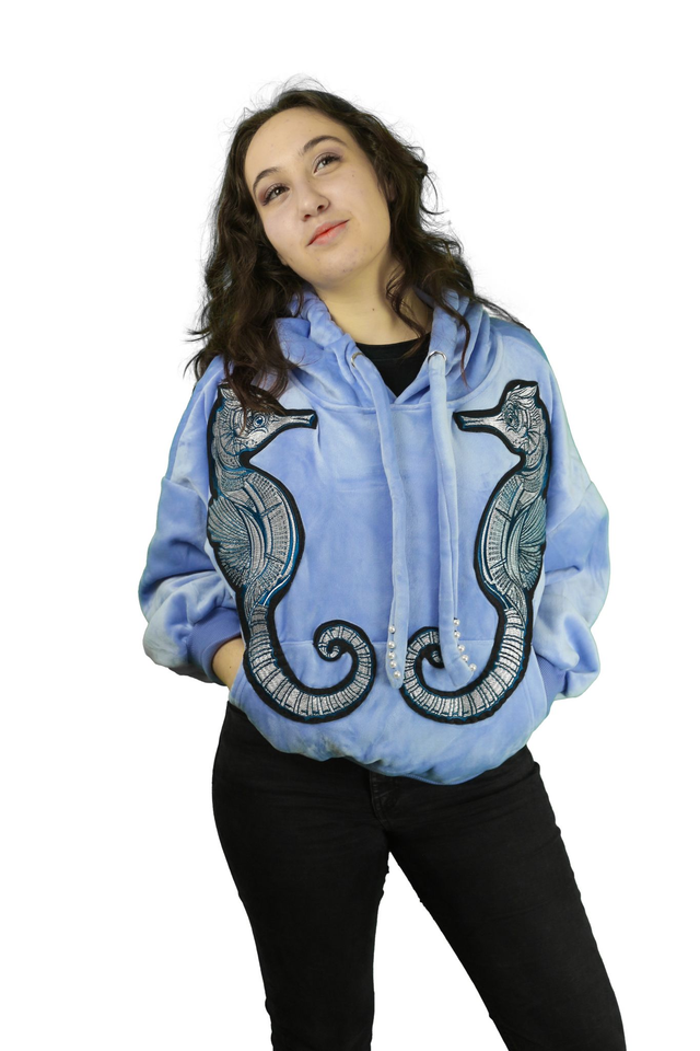 Sweat Pull à Capuche Over Size Hippocampe Doux et Chaud Nom d’une méduse à moustache.