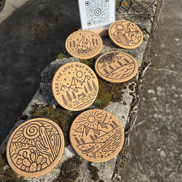 Sous-verres en liège naturel brut "Road Trip" (lot de 6)