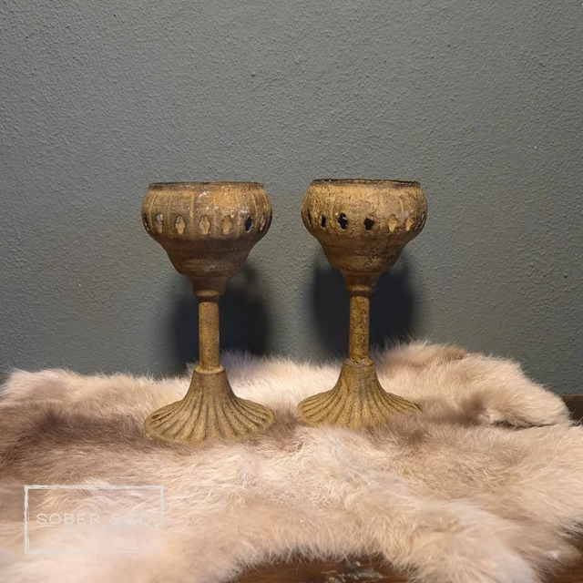 Waxinelichthouder metaal, bruin. Maat S