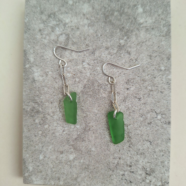 Bocca vert - boucles en argent et verre des plages