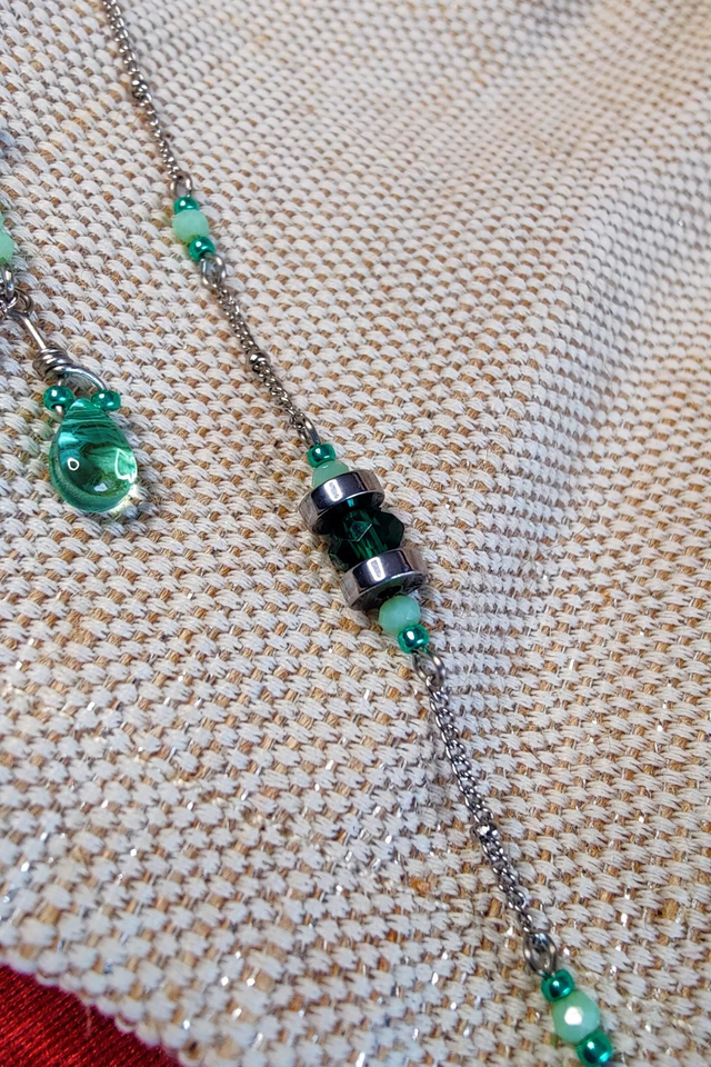 Coffret bijoux - Boucles & Bracelet assortis - Vert d'eau & Argenté