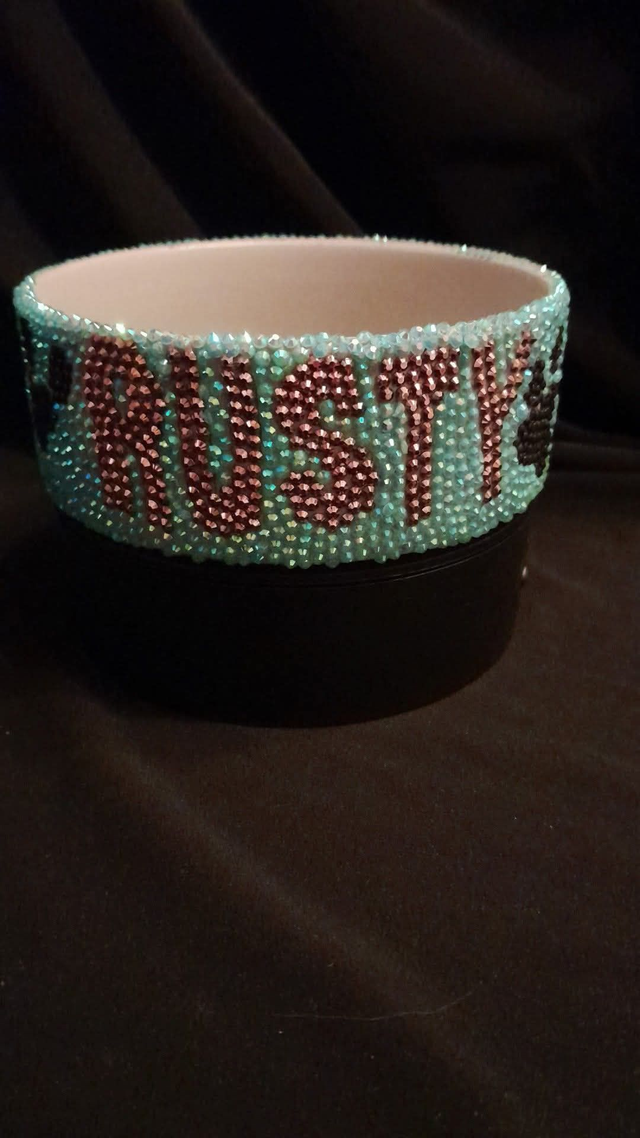 Rusty CAMPER VAN Theme CUSTOM PET NAME Decorated &amp; Designed Grey Pet Bowl PRE-ORDER