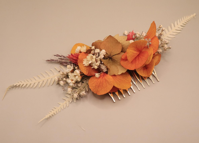 Duo d'accessoires de mariage en fleurs stabilisées, Peigne et Boutonnière "NUIT D'ÉTÉ" - 