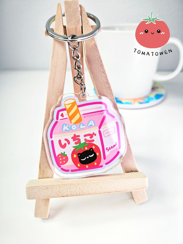 Keychain: Strawberry milk black cat