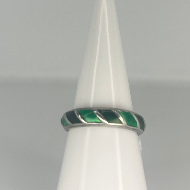 Vintage David Anderson Sterling Silver and Green Enamel Ring - Size N