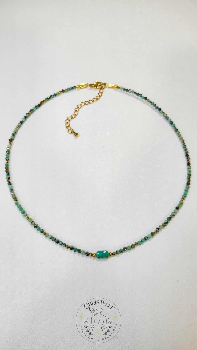 Collier Talisman Turquoise africaine, Pyrite & Cristal – Énergie et Vitalité