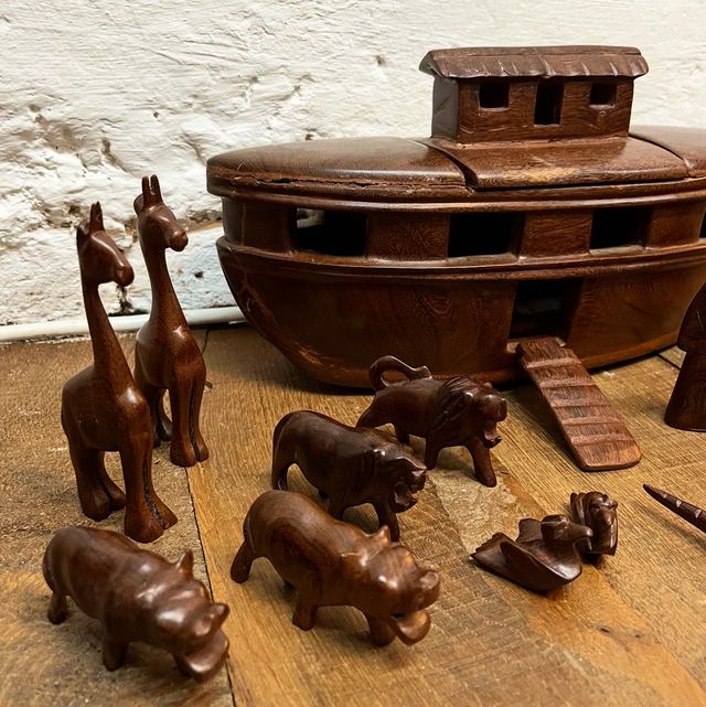 A Mid 20th Century Finely Hand–Carved Folk Art Noah’s Ark Set