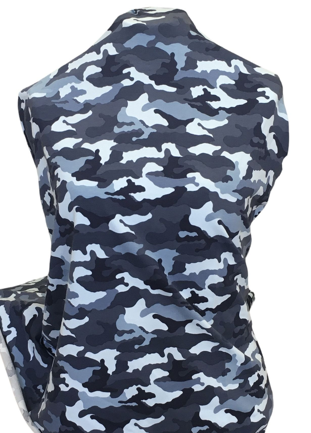 Jersey Knit Fabric Blue Camouflage 