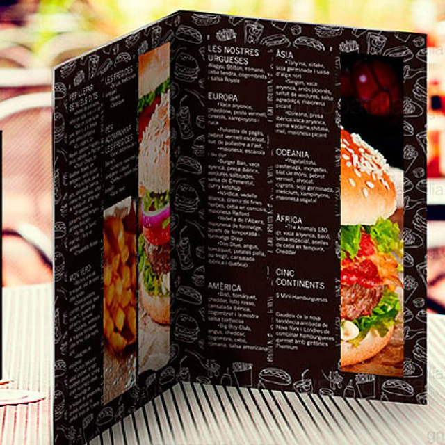 MENUS DIPTICOS PARA CAFETERIA O RESTAURANTE, LAMINADOS MATE SOBRE PAPEL DE 300 GSM