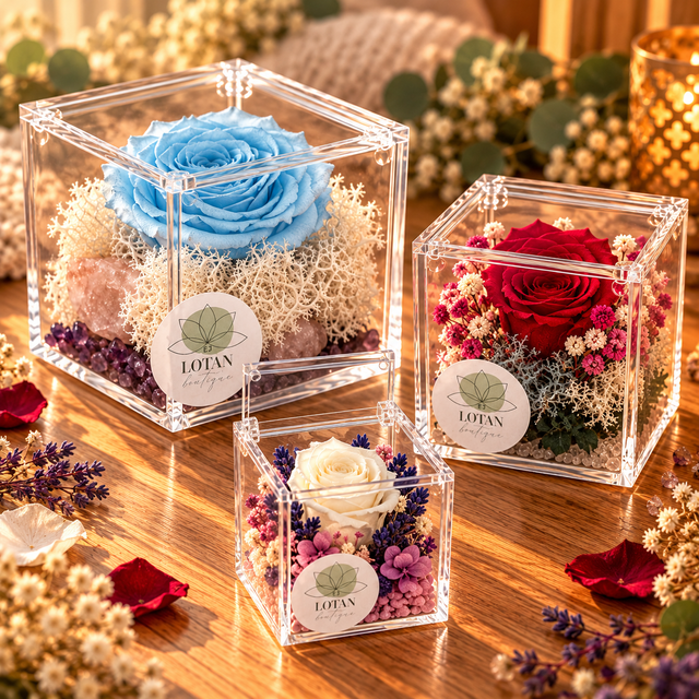 Rosa stabilizzata in cubo