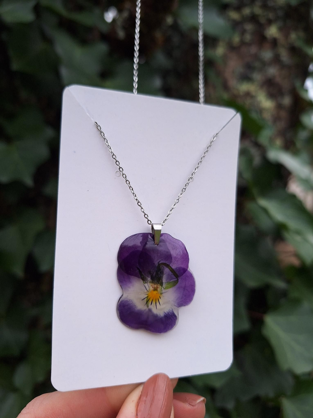 Collier petite Pensée • Viola cornuta • argenté 