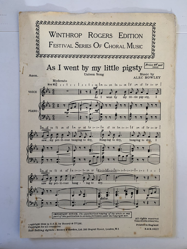 s I Went by My Little Pigsty Choral Music Winthrop Rogers Edition