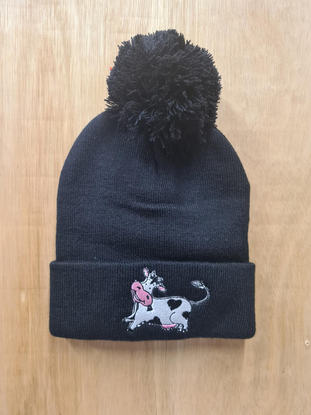 Childs Beanie With Cow Embroidery