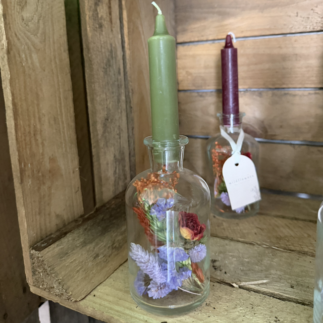 Bougeoir decoratif fleurs séchées