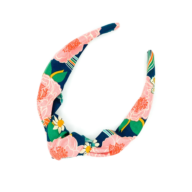 Top Knot Alice Band - Navy Flower &amp; Wave