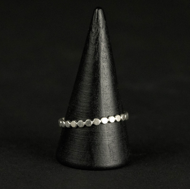 Silver Planished Beaded Stacker Ring