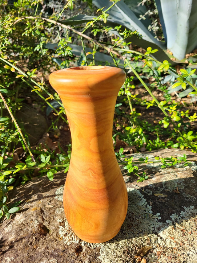 Vase en bois avec tube en verre à l'intérieur 