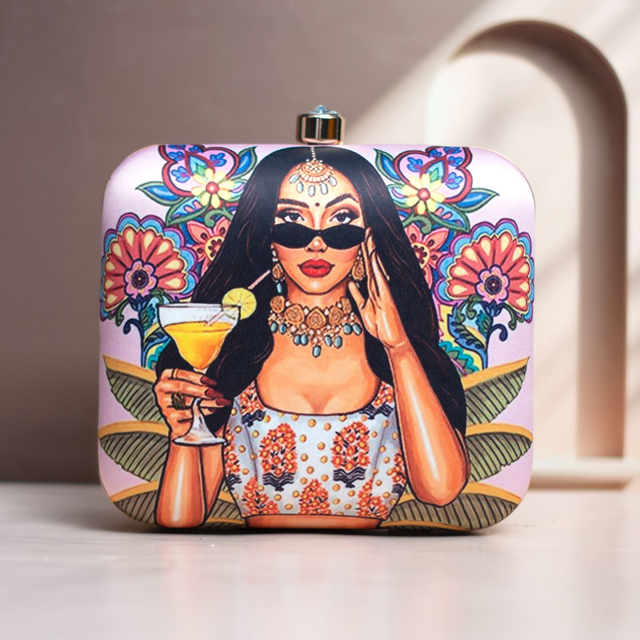 Woman Portrait Printed Clutch Bag