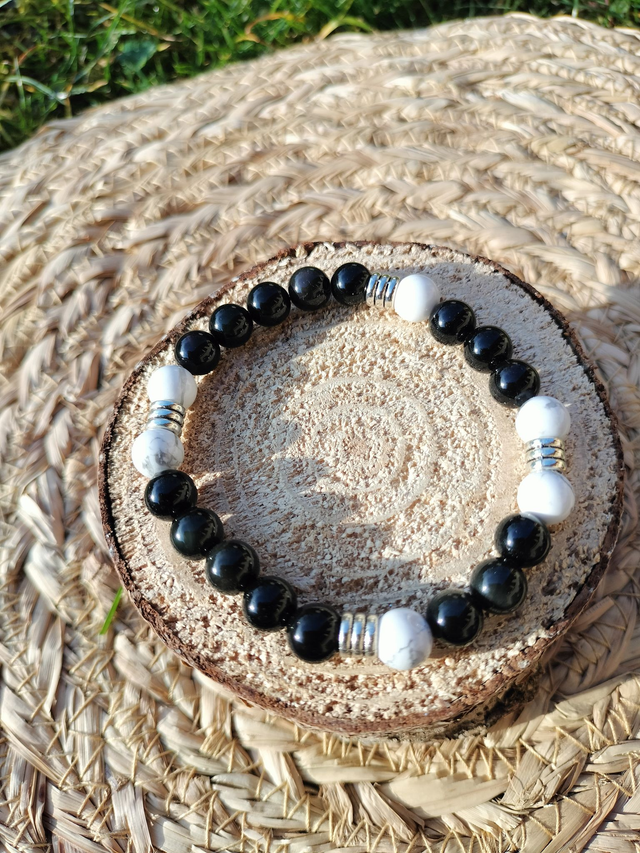bracelet homme Obsidienne et howlite