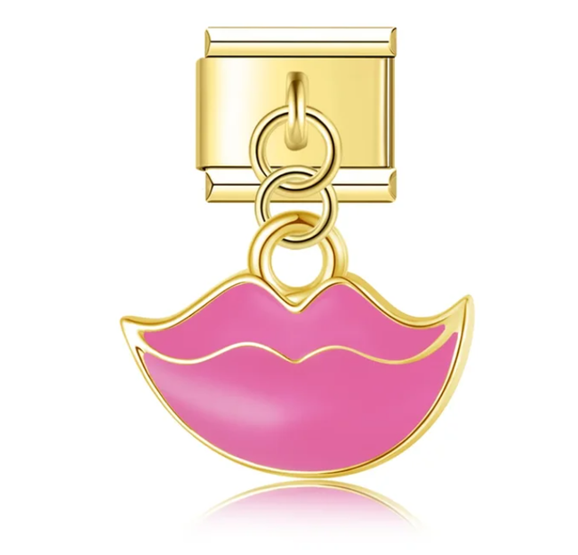 Charm Beso Rosa Colgante Dorado 