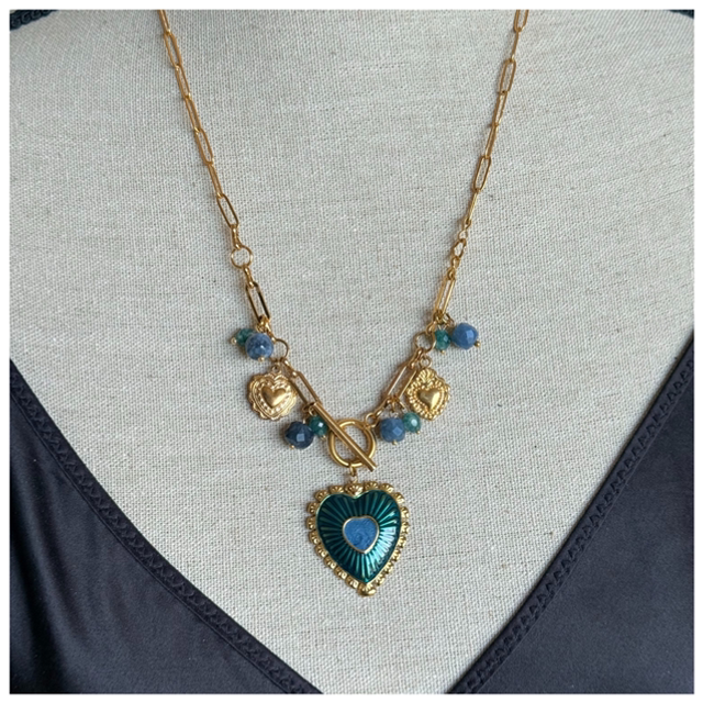 Collier multipampille coeur bleu