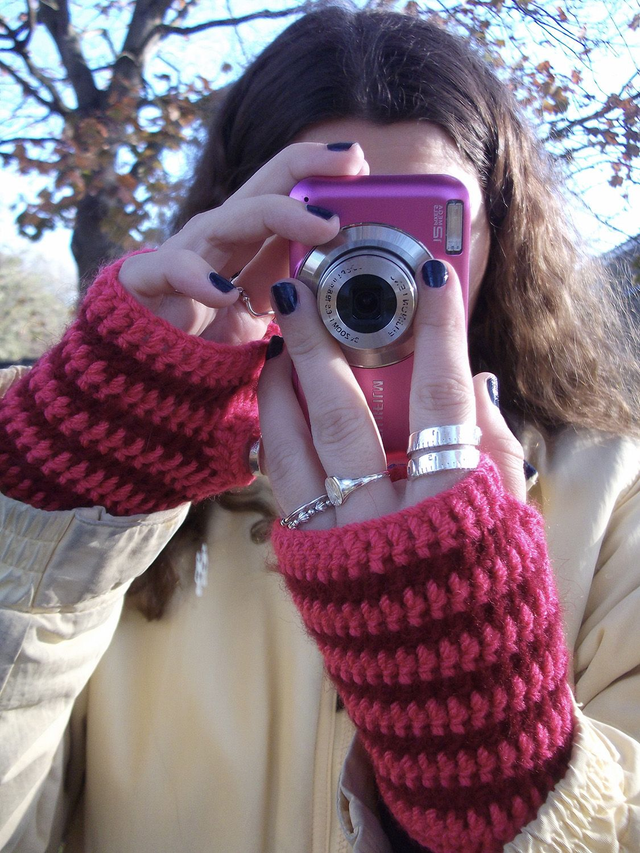 Red Stripy Fingerless Gloves