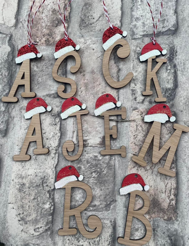 Initial with Santa hat bauble 