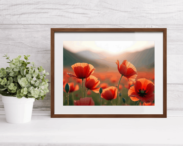 Tableau Coquelicots – Paysage Onirique et Naturel, Photo Encadrée Qualité Musée