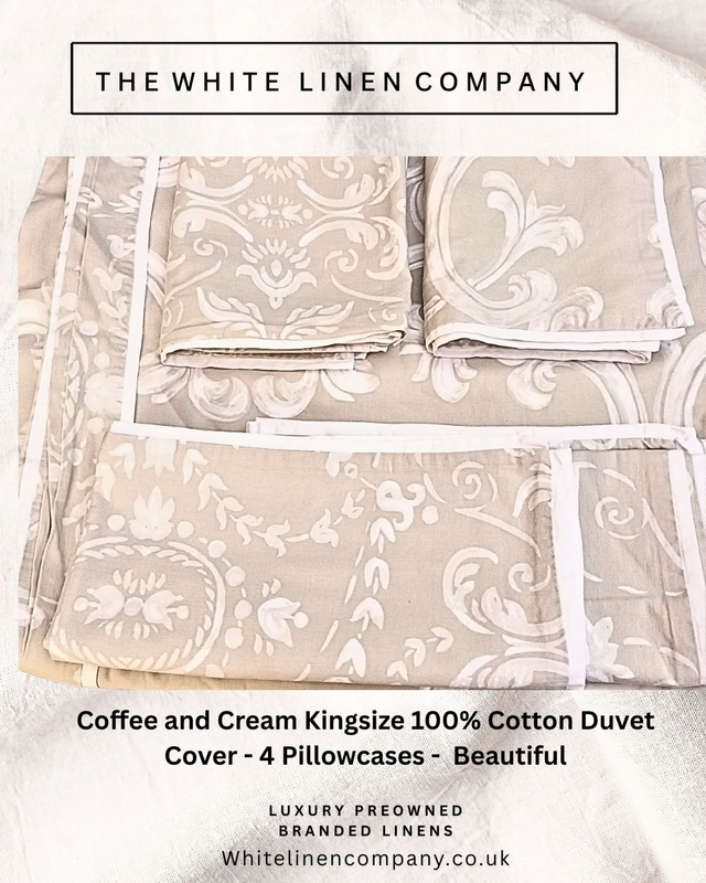 Coffee and Cream Kingsize 100% Cotton Duvet Cover - 4 Pillowcases - Beautiful