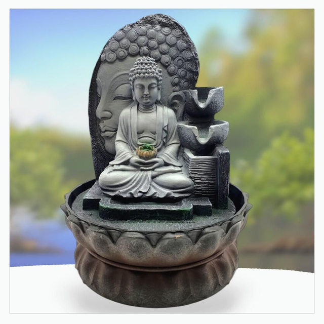 "Double Bouddha" - Fontaine en résine 29 cm 