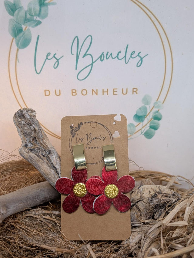 Boucles d&#039;oreilles Baby Marguerite rouge bordeaux bm003