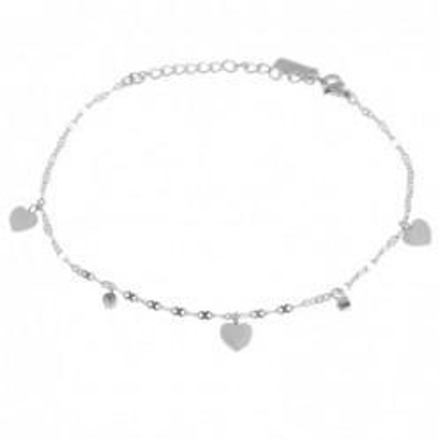 Cavigliera donna in acciaio colore argento e cuoricini 