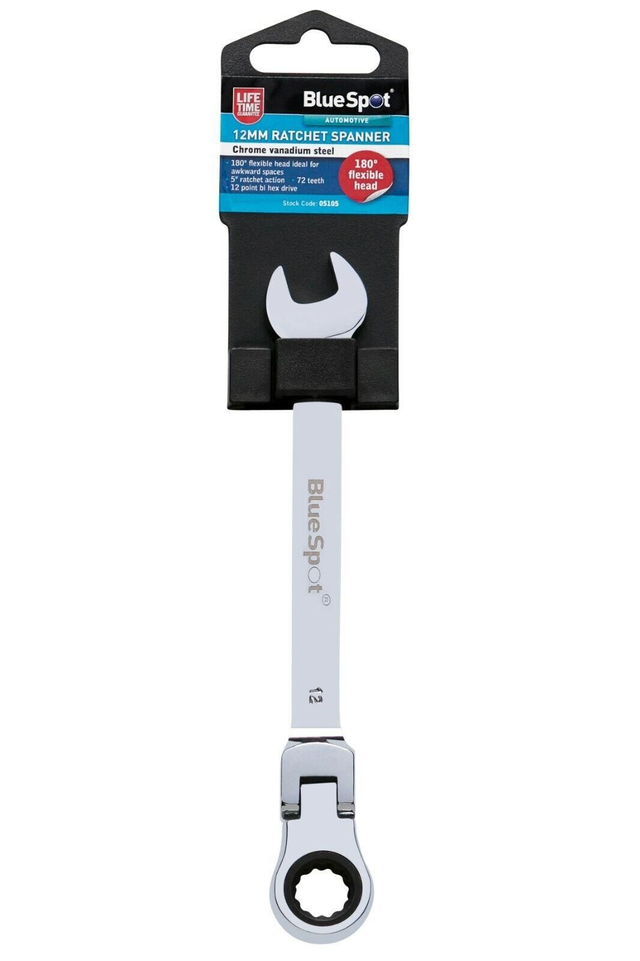 12 mm BlueSpot Flexible Head Ratchet Spanner Combination Wrench Metric