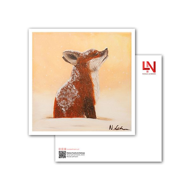 Kleiner Fuchs im Schnee - Kunstkarte