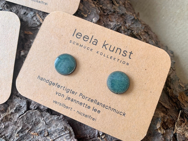 Emerald Green Porcelain Earrings | Ceramic Ear Studs, handcrafted, earrings silverplated