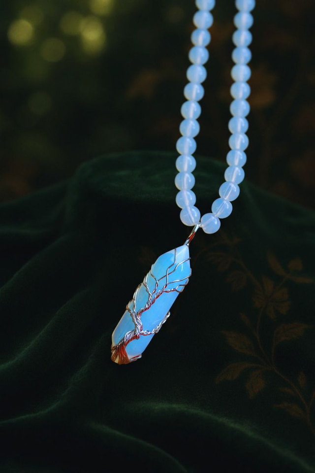 Collier long en opale noble