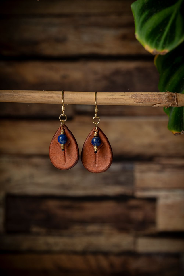 Harmonia - Boucles d'oreilles - Perles naturelles - Cuir véritable