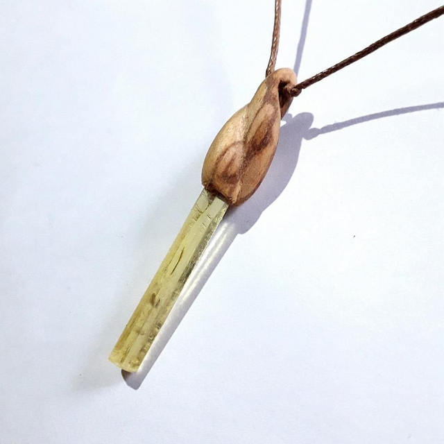 Heliodor Necklace with hand carved Palo Santo wood 