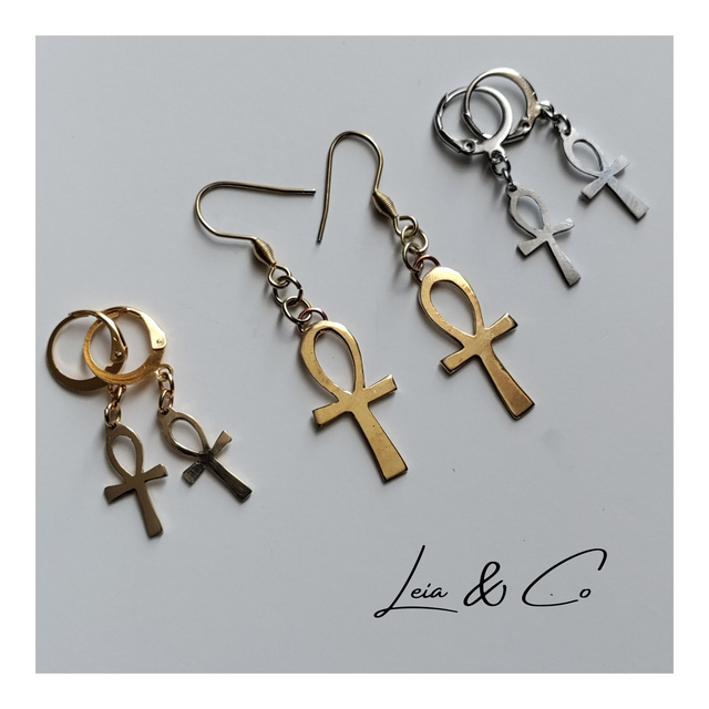 Boucles d&#039;oreilles Ankh croix de vie égyptienne LEIA&amp;CO
