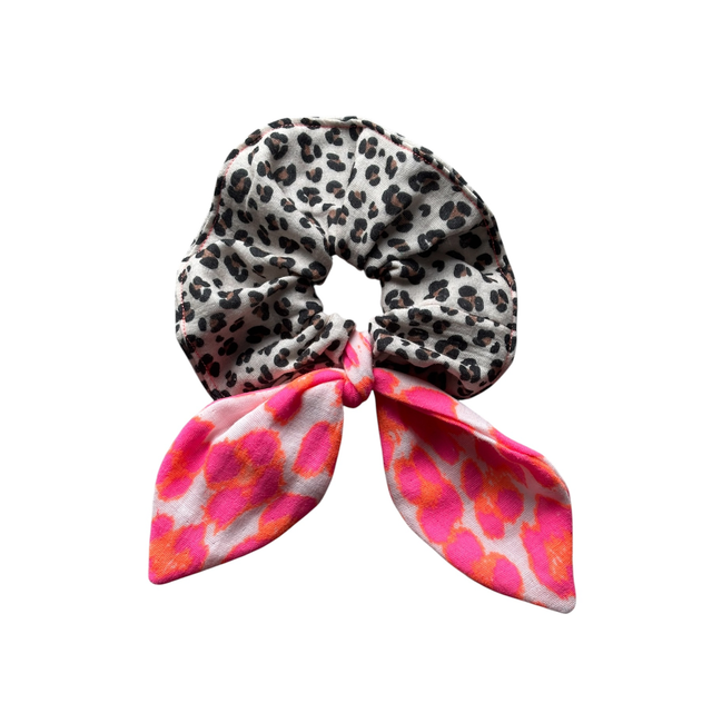 Chouchou Noeud léopard beige et fluo 