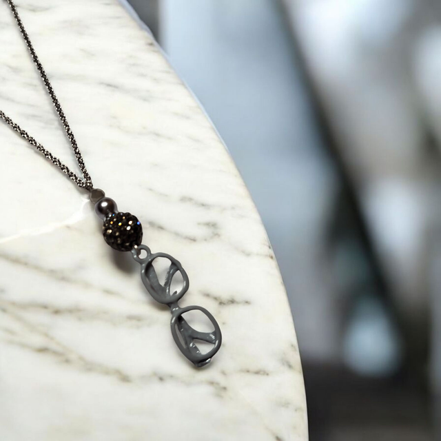 Collier acier inoxydable et cristal gris lunettes