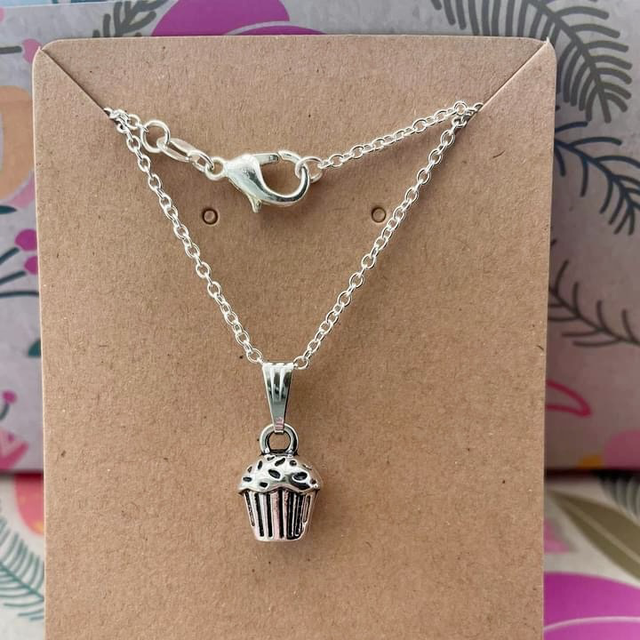 Cupcake necklace on 18” Silver plated chain 