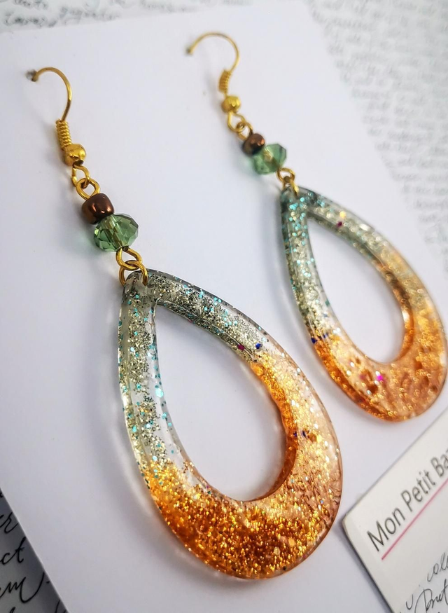 Boucles d'oreilles Gouttes V4 kaki noisette 