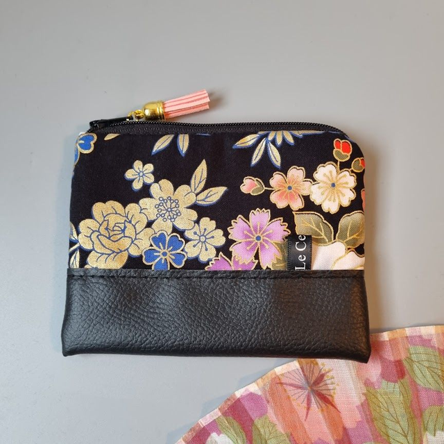 Porte-monnaie zippé "Kanako" simili cuir noir