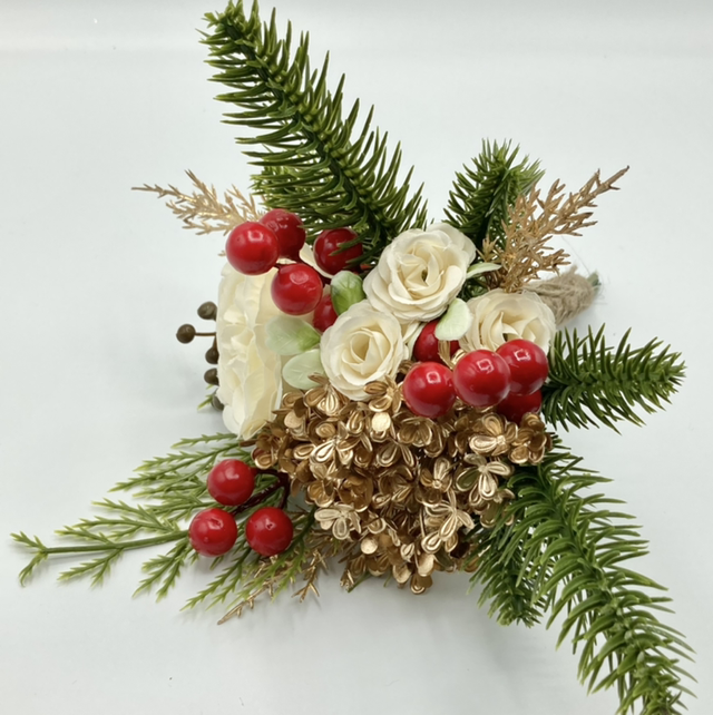 M-07 Red, Cream and Gold Faux Flower Posy