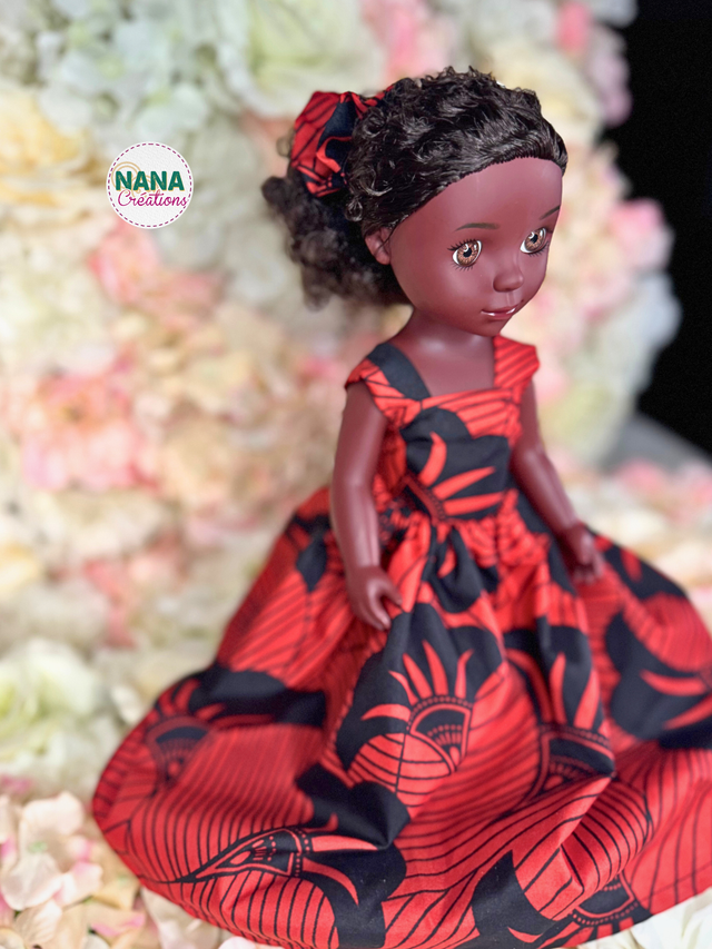 Poupée - Doll - Haut et Jupe fait main - tissu Wax | Cheveux bouclés