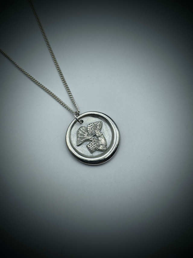 Toadstool Wax Seal Style Necklace, Sterling Silver