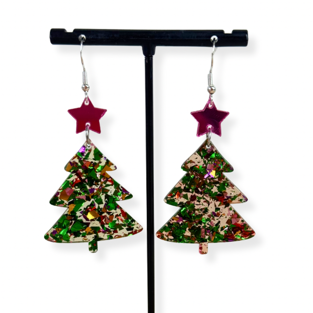 Festive Glitter Christmas Tree Earrings