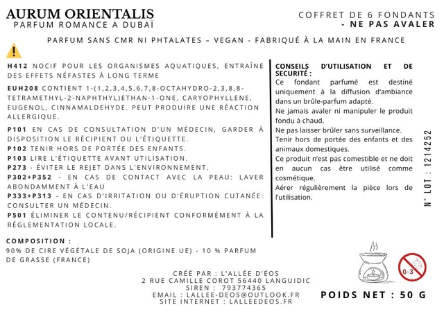 Fondants Aurum Orientalis - Parfum romance à Dubaï